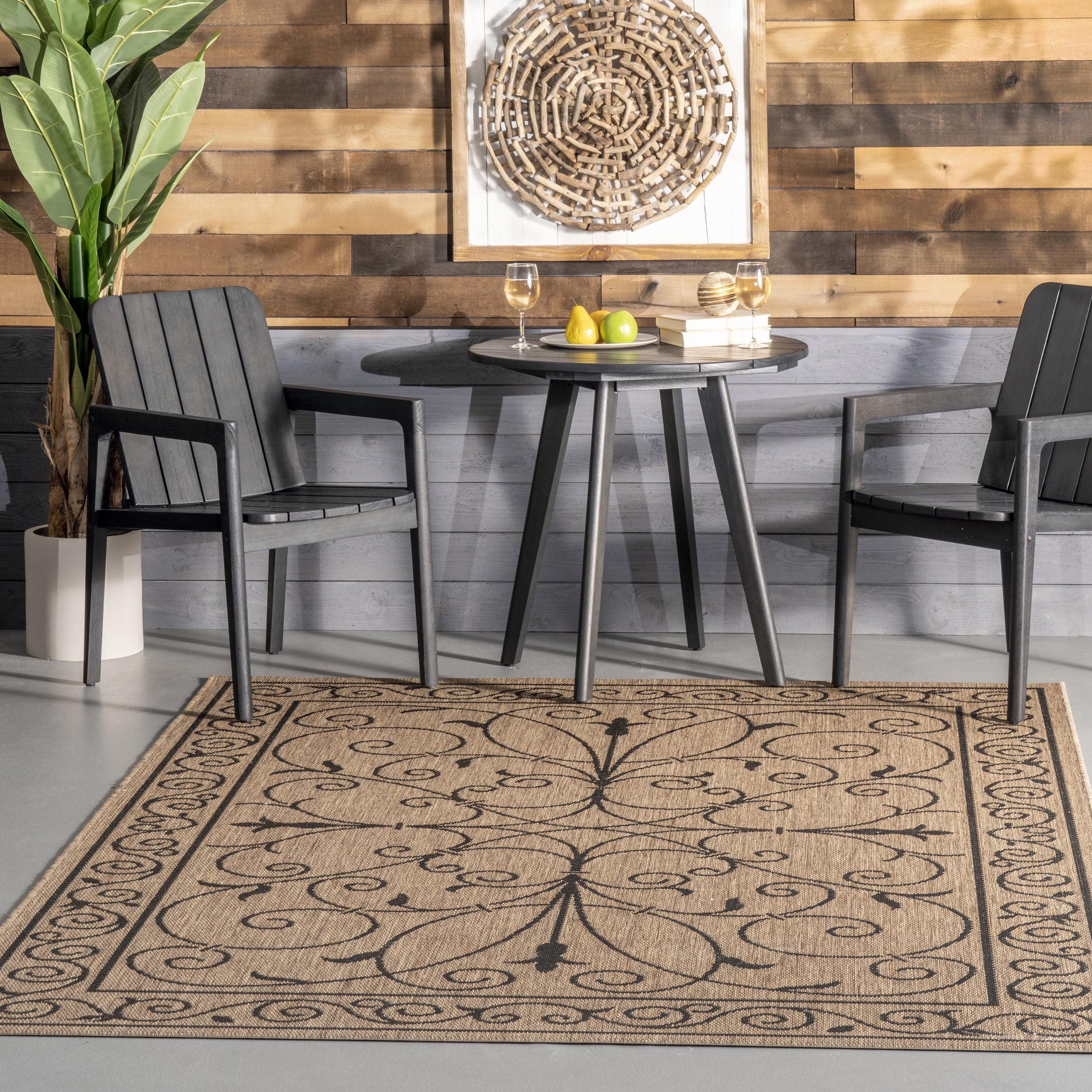 Charming Brown Vine-Inspired 9' x 12' Easy-Care Synthetic Area Rug