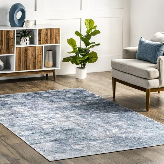 Nuloom Katia Abstract 4x6 Machine Washable Indoor Area Rug for Living Room Bedroom Dining Room Kitchen, Blue/Ivory