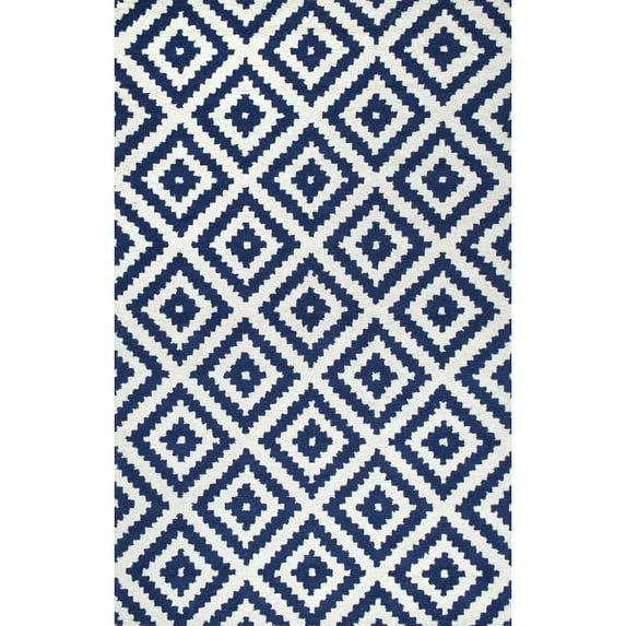 Nuloom Kellee Geometric 3x5 Wool Accent Indoor Area Rug for Living Room Bedroom Dining Room Entryway Kitchen, Navy/White