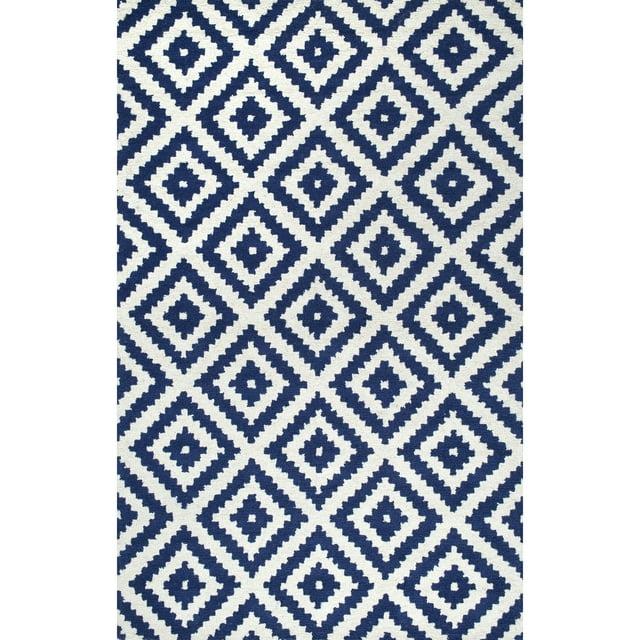 Nuloom Kellee Geometric 3x5 Wool Accent Indoor Area Rug for Living Room Bedroom Dining Room Entryway Kitchen, Navy/White