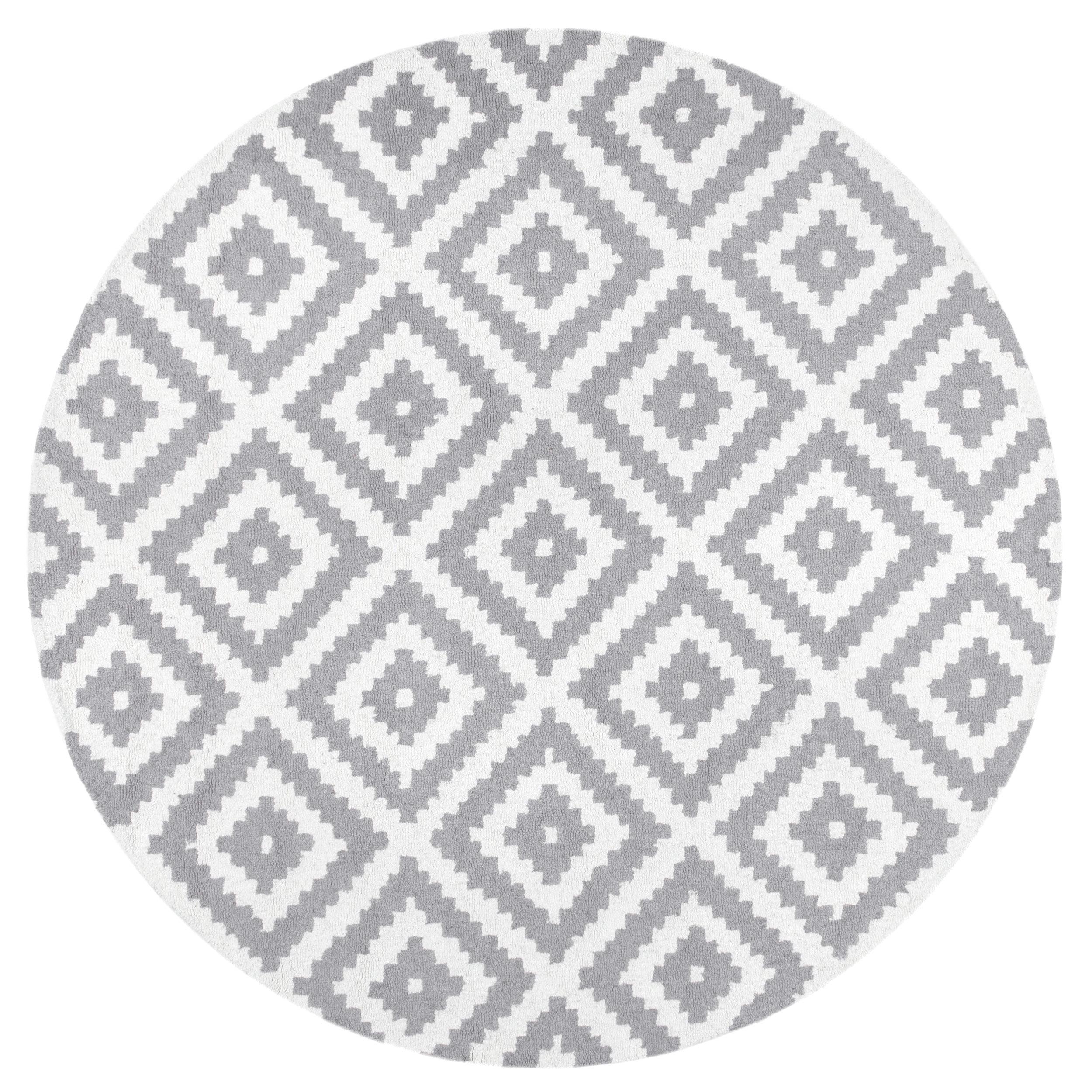 Nuloom Kellee Geometric 5 Round Wool Indoor Area Rug for Living Room Bedroom Dining Room Kitchen, Grey/White