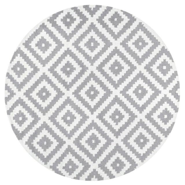 Nuloom Kellee Geometric 5 Round Wool Indoor Area Rug for Living Room Bedroom Dining Room Kitchen, Grey/White