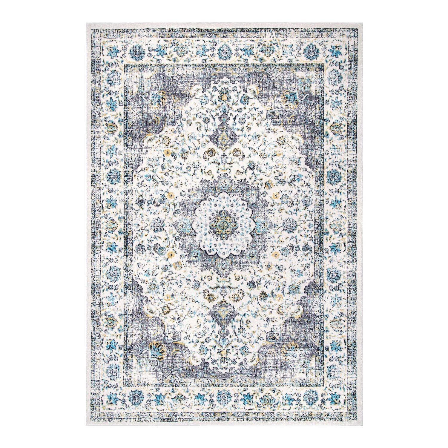 Kira Gray Geometric Washable Synthetic Area Rug 3' x 5'