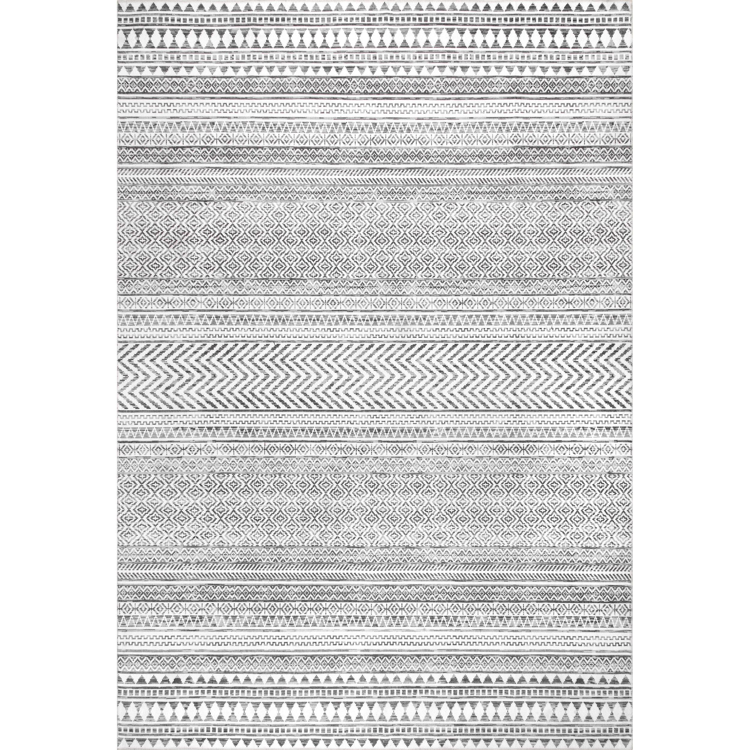 Eco-Friendly Geometric Gray Synthetic 5' x 8' Area Rug