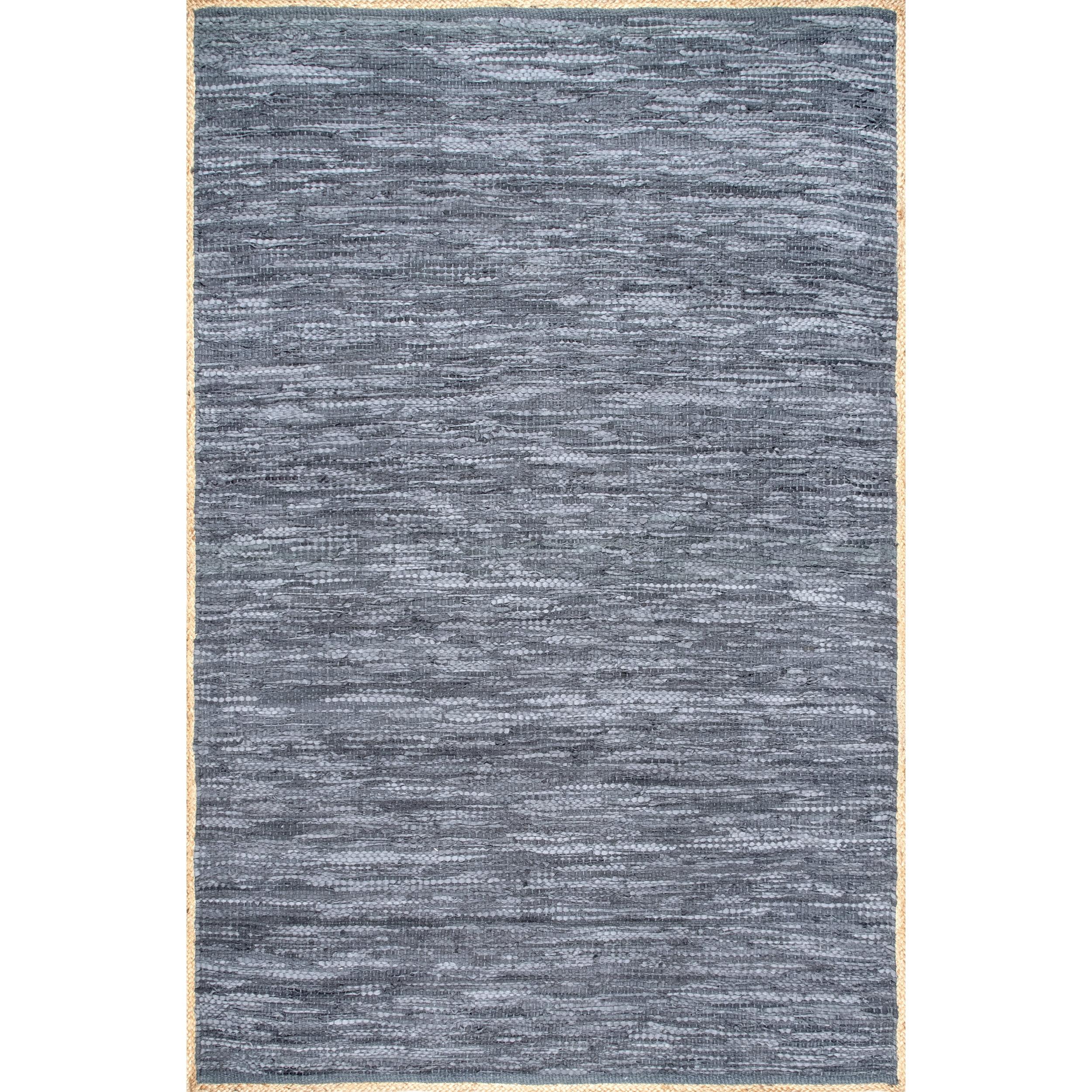 Handwoven Coastal Hemp & Leather 3' x 5' Blue Area Rug