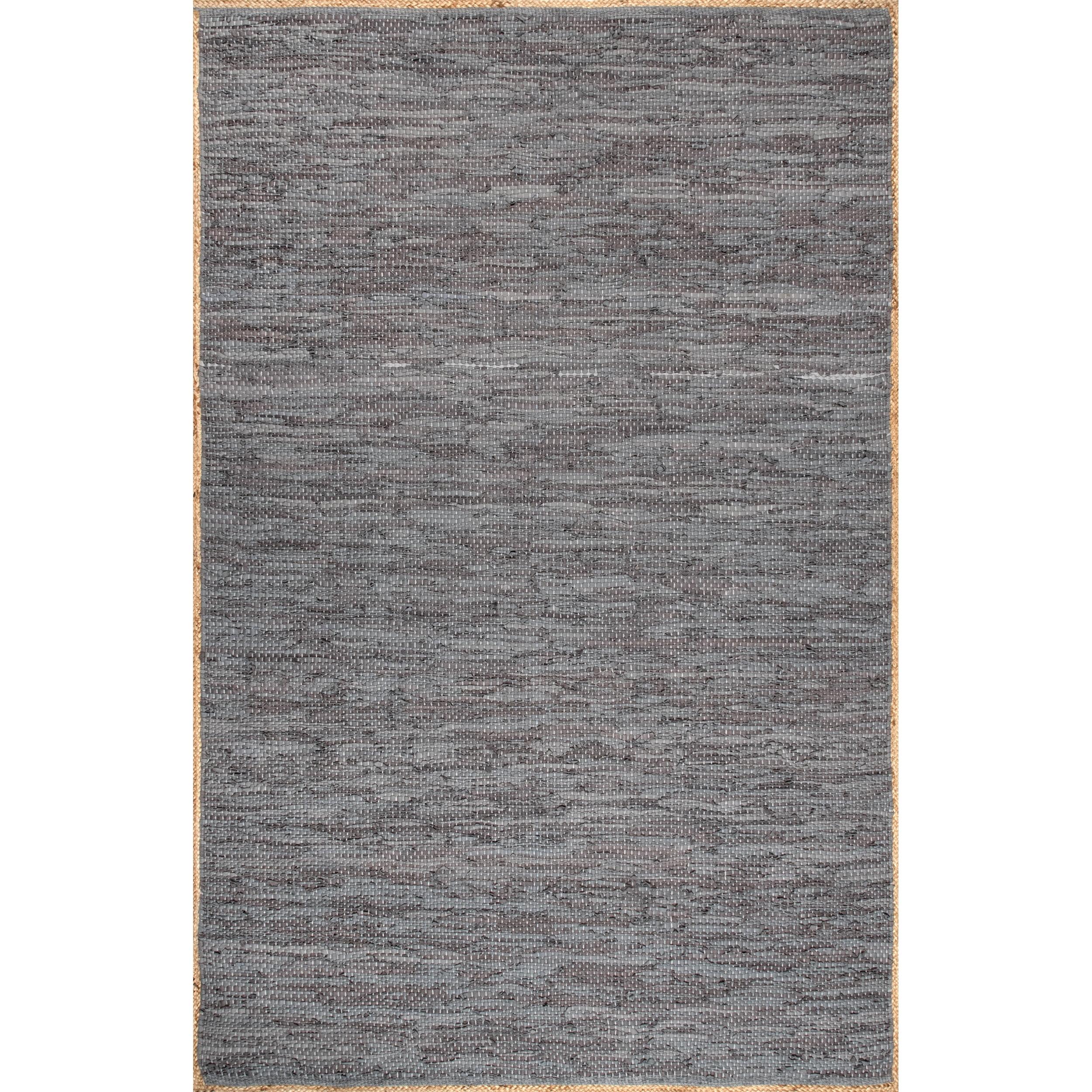 Handwoven Gray Leather & Hemp Flatweave 3' x 5' Rug