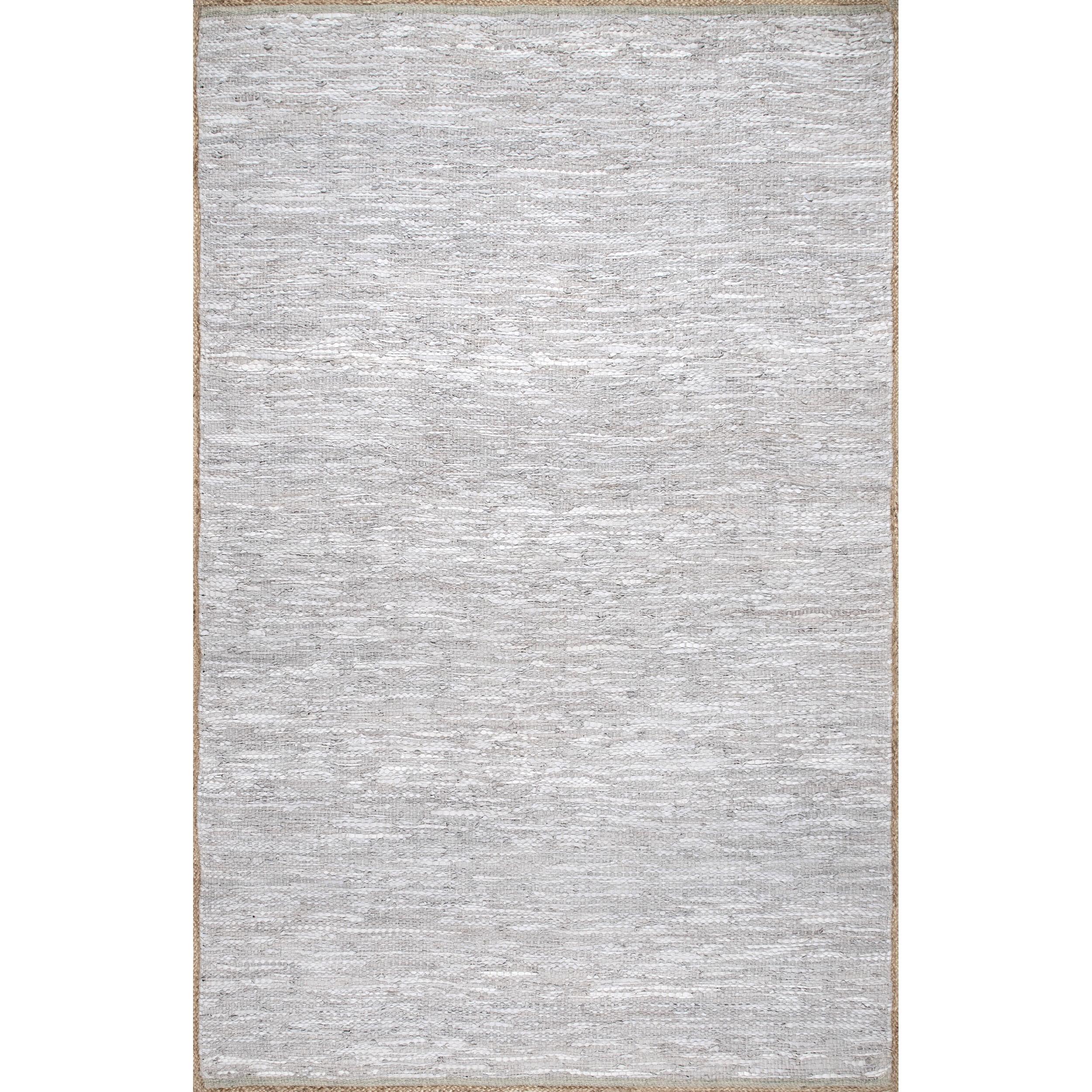 Light Gray 4' x 6' Handwoven Leather and Hemp Rug