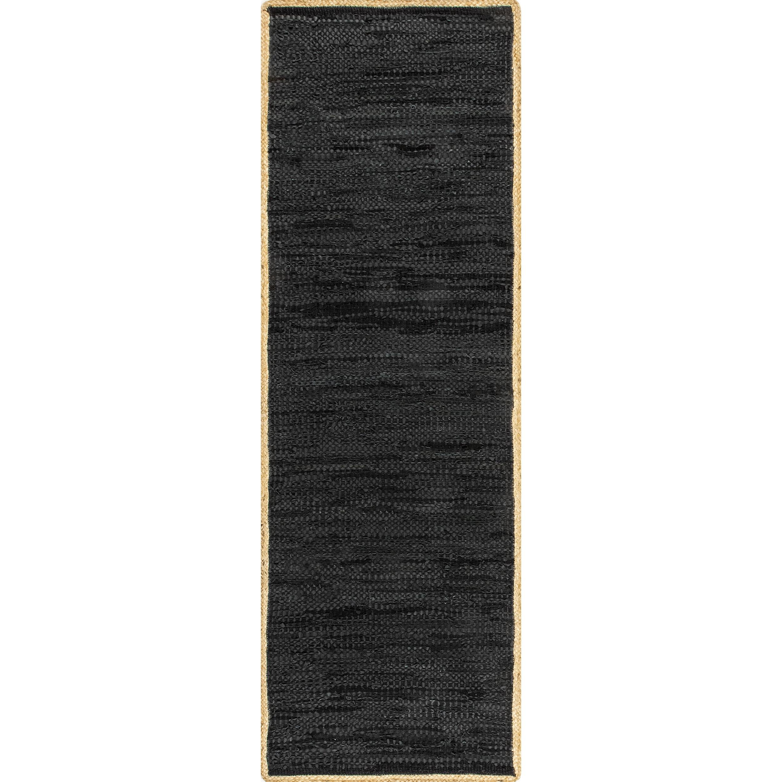 Nuloom Sabby Hand Woven Leather Flatweave Kitchen Runner Indoor Area Rug - Hallway, Entryway, 2' x 6', Black