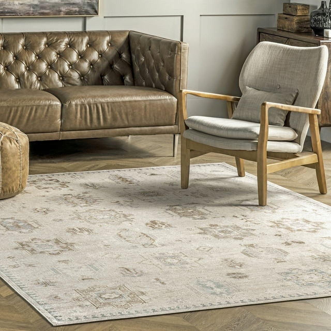 Nuloom Krystin Medallion 4x6 Machine Washable Indoor Area Rug for Living Room Bedroom Dining Room Kitchen, Beige/Ivory