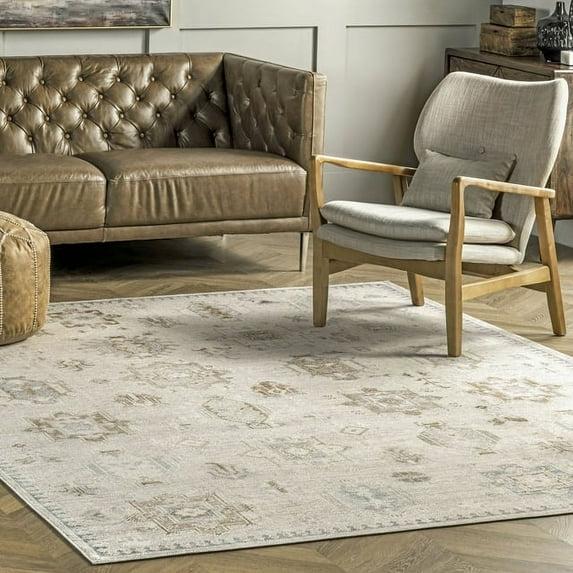 Nuloom Krystin Medallion 4x6 Machine Washable Indoor Area Rug for Living Room Bedroom Dining Room Kitchen, Beige/Ivory