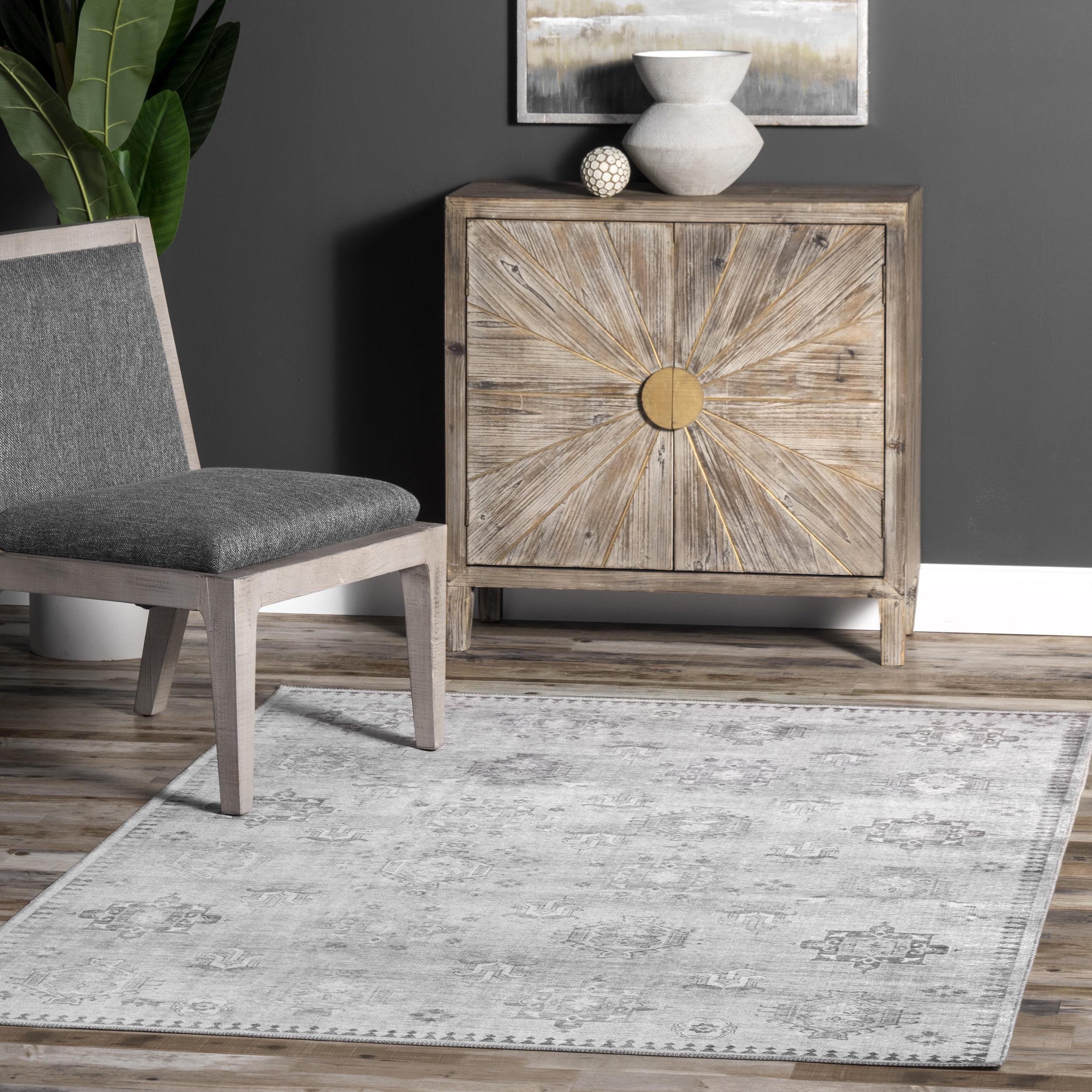 Nuloom Krystin Distressed Pet Friendly Machine Washable Area Rug, 5' x 8', Light Grey
