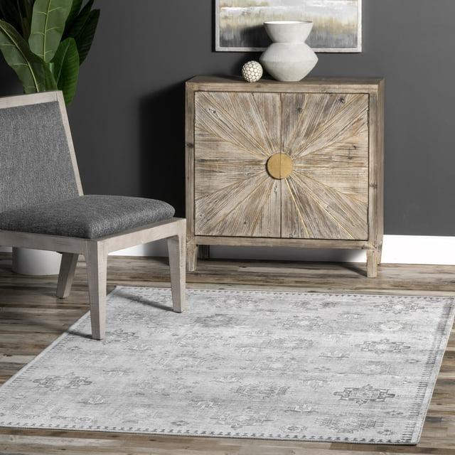 Nuloom Krystin Distressed Pet Friendly Machine Washable Area Rug, 5' x 8', Light Grey