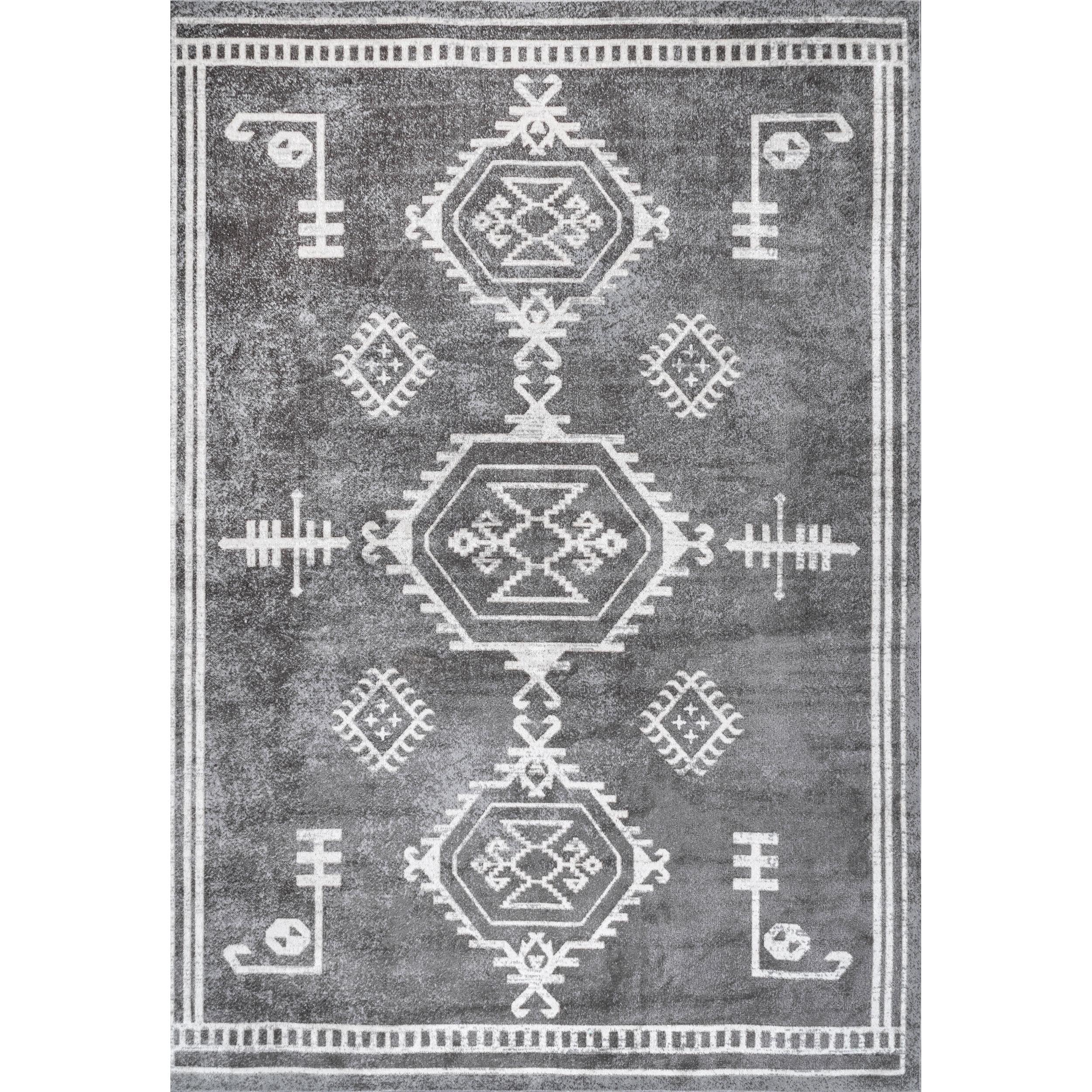 Nuloom Kyleigh Medallion 5x8 Machine Washable Indoor Area Rug for Living Room Bedroom Dining Room Kitchen, Dark Grey/Ivory