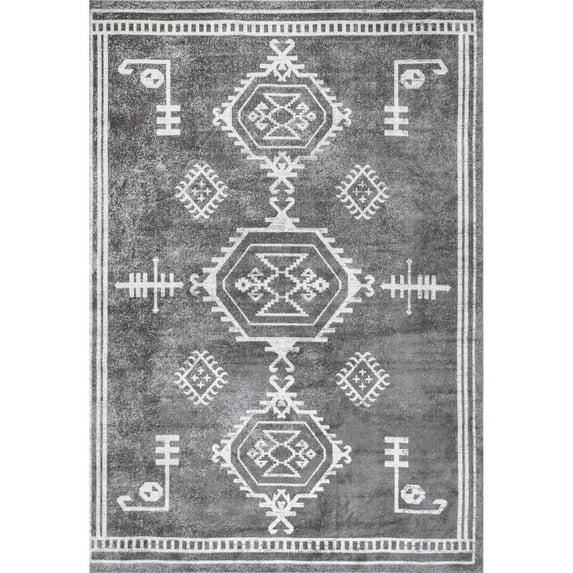 Nuloom Kyleigh Medallion 5x8 Machine Washable Indoor Area Rug for Living Room Bedroom Dining Room Kitchen, Dark Grey/Ivory