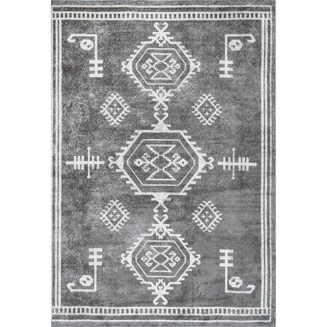 Nuloom Kyleigh Medallion 5x8 Machine Washable Indoor Area Rug for Living Room Bedroom Dining Room Kitchen, Dark Grey/Ivory