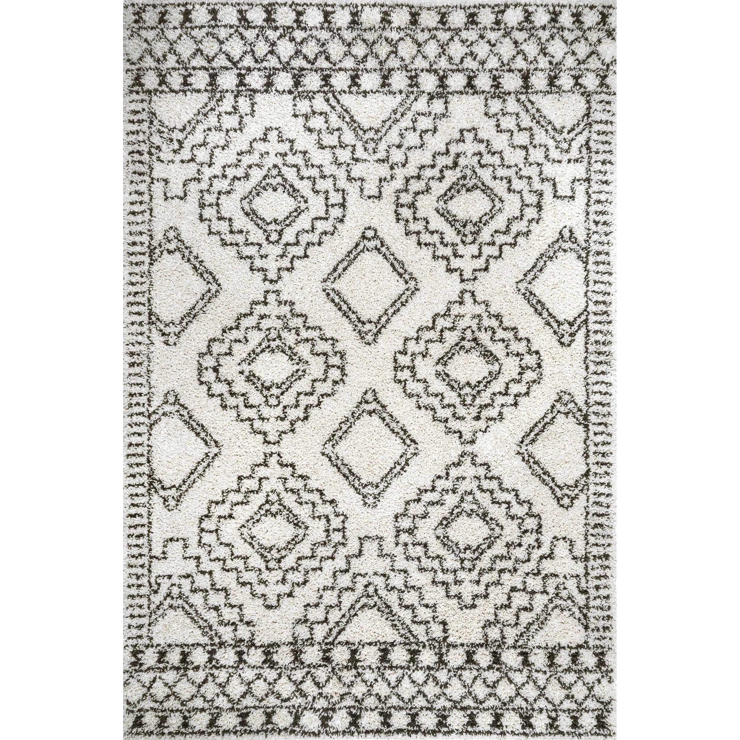 Off-White Moroccan Geometric Shag Accent Rug 2' x 3'