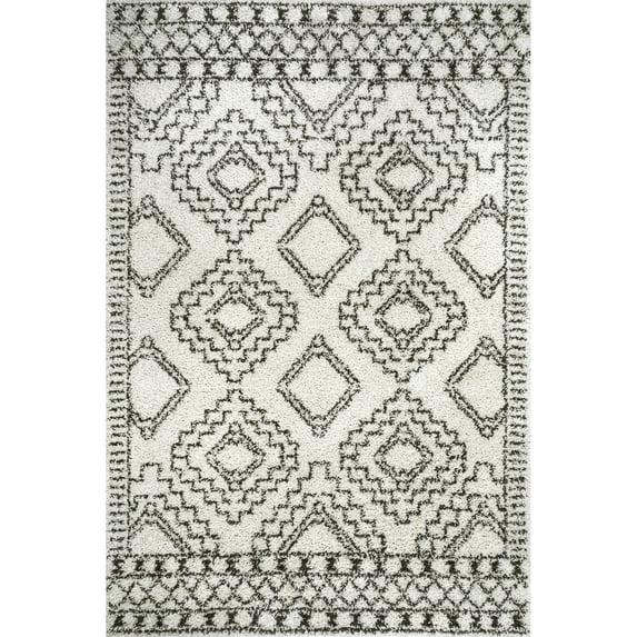 Nuloom Lacey Trellis 2x3 Accent Shag Indoor Area Rug for Living Room Bedroom Dining Room Nursery Entryway, Off White/Charcoal