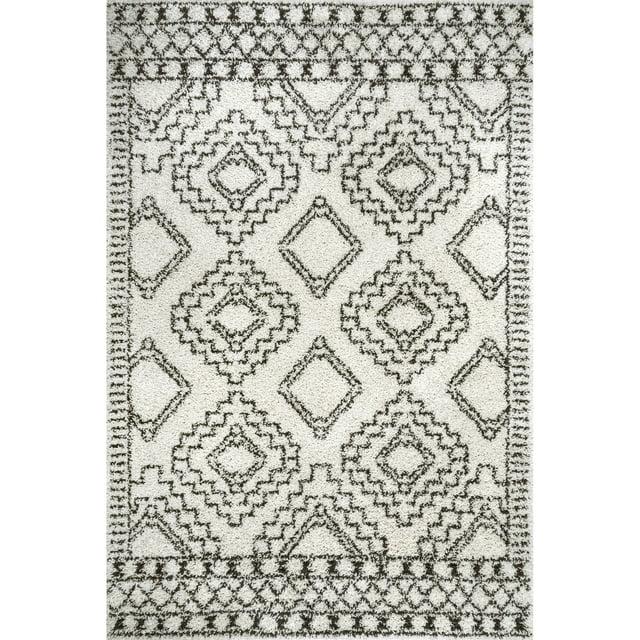 Nuloom Lacey Trellis 2x3 Accent Shag Indoor Area Rug for Living Room Bedroom Dining Room Nursery Entryway, Off White/Charcoal