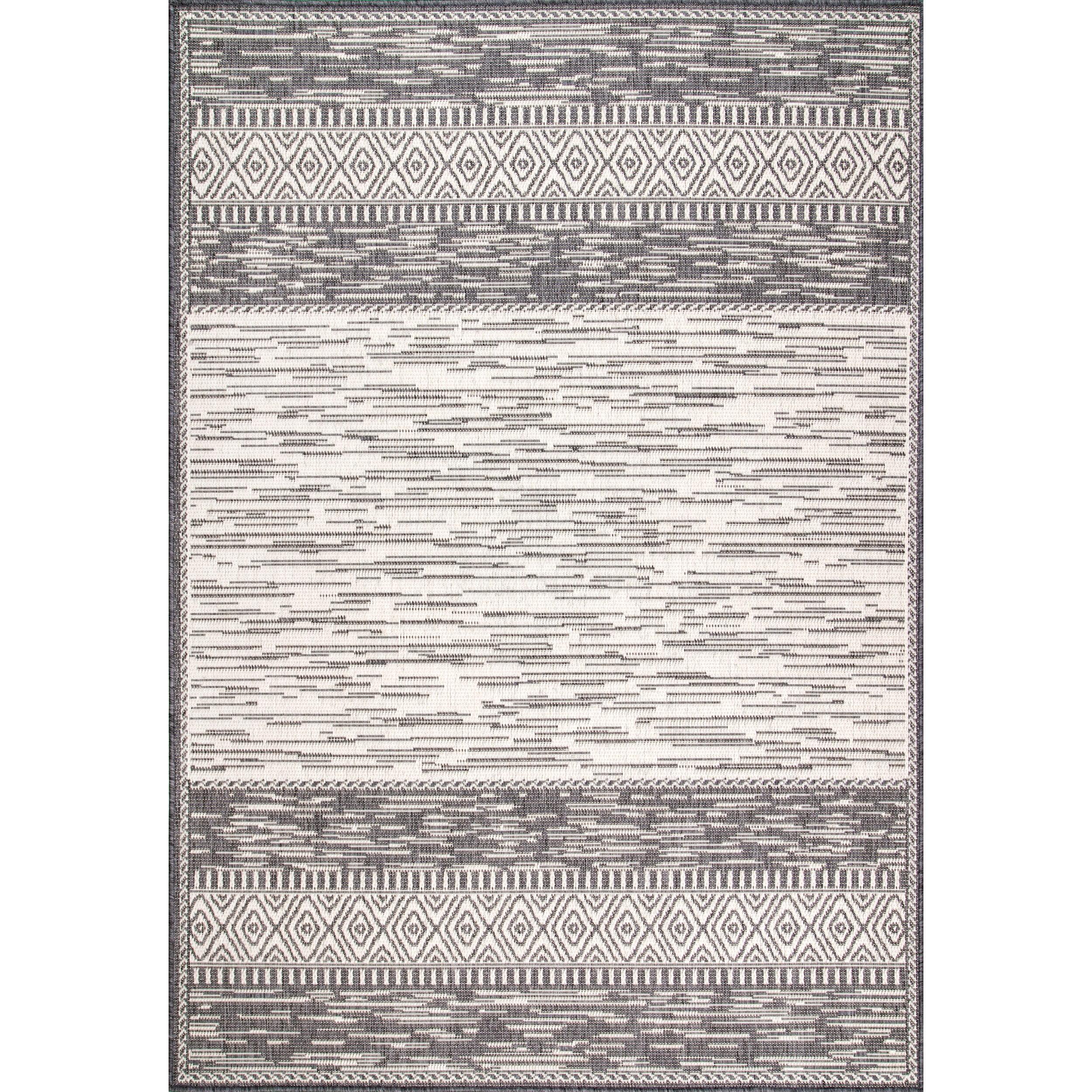 Reversible Gray Synthetic 7'6" x 10'9" Easy-Care Outdoor Area Rug