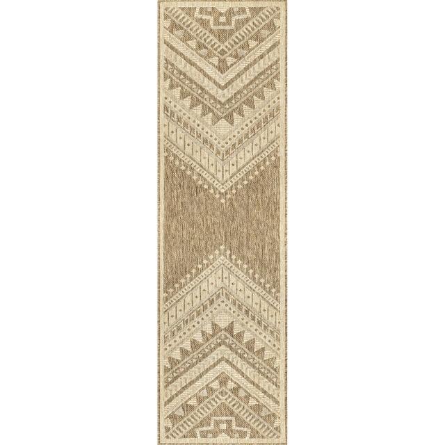 Nuloom Landry Geometric 2x8 Indoor/Outdoor Runner Rug for Living Room Patio Deck Front Porch Entryway Hallway Kitchen, Brown/Ivory