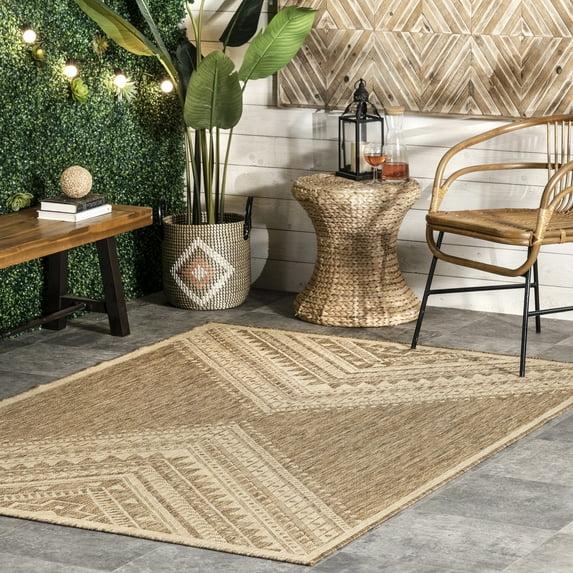 Steelside™ Zac Geometric Indoor/Outdoor Area Rug for Living Room Patio Deck Front Porch Kitchen, Brown/Ivory