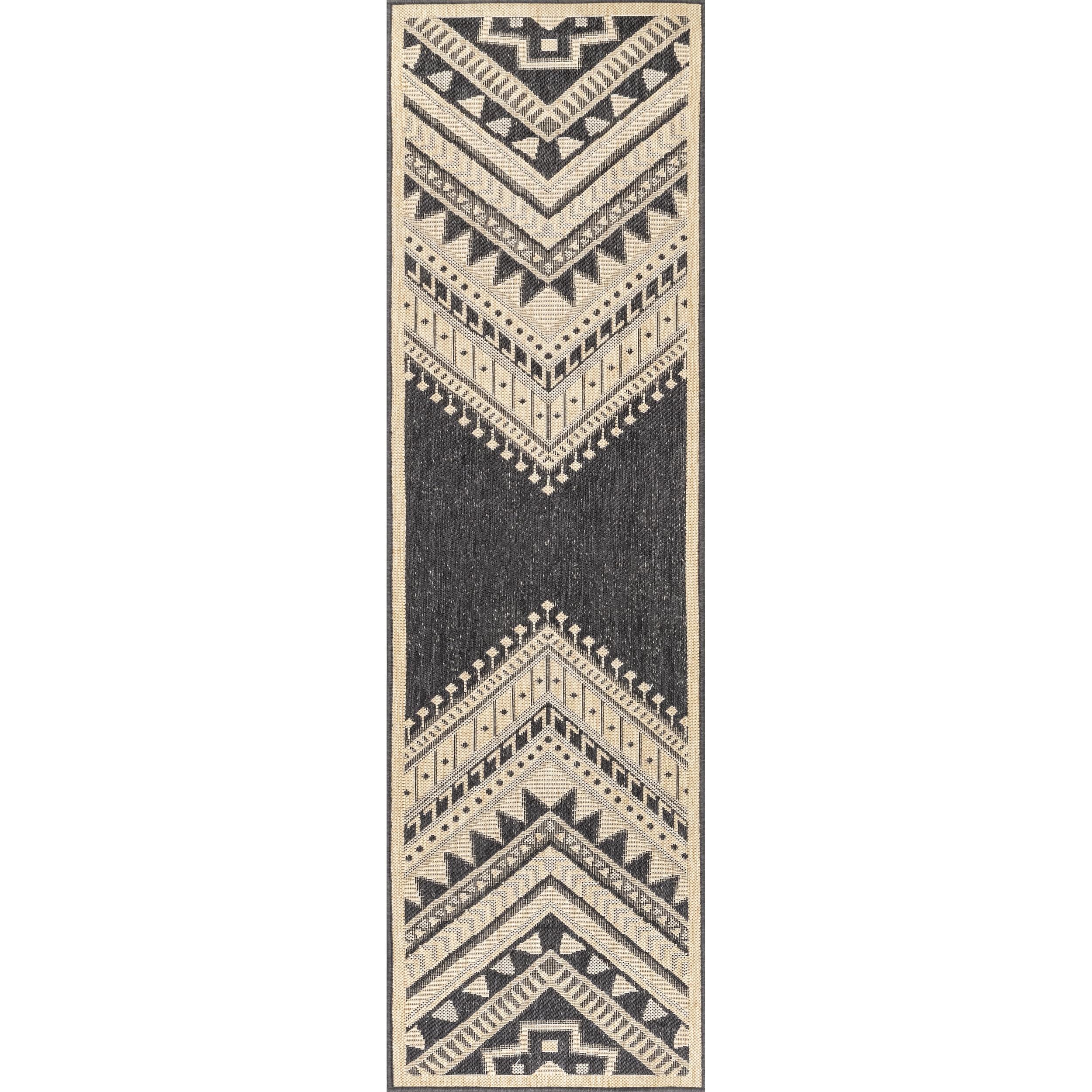 Nuloom Landry Geometric 2x8 Indoor/Outdoor Runner Rug for Living Room Patio Deck Front Porch Entryway Hallway Kitchen, Charcoal/Ivory