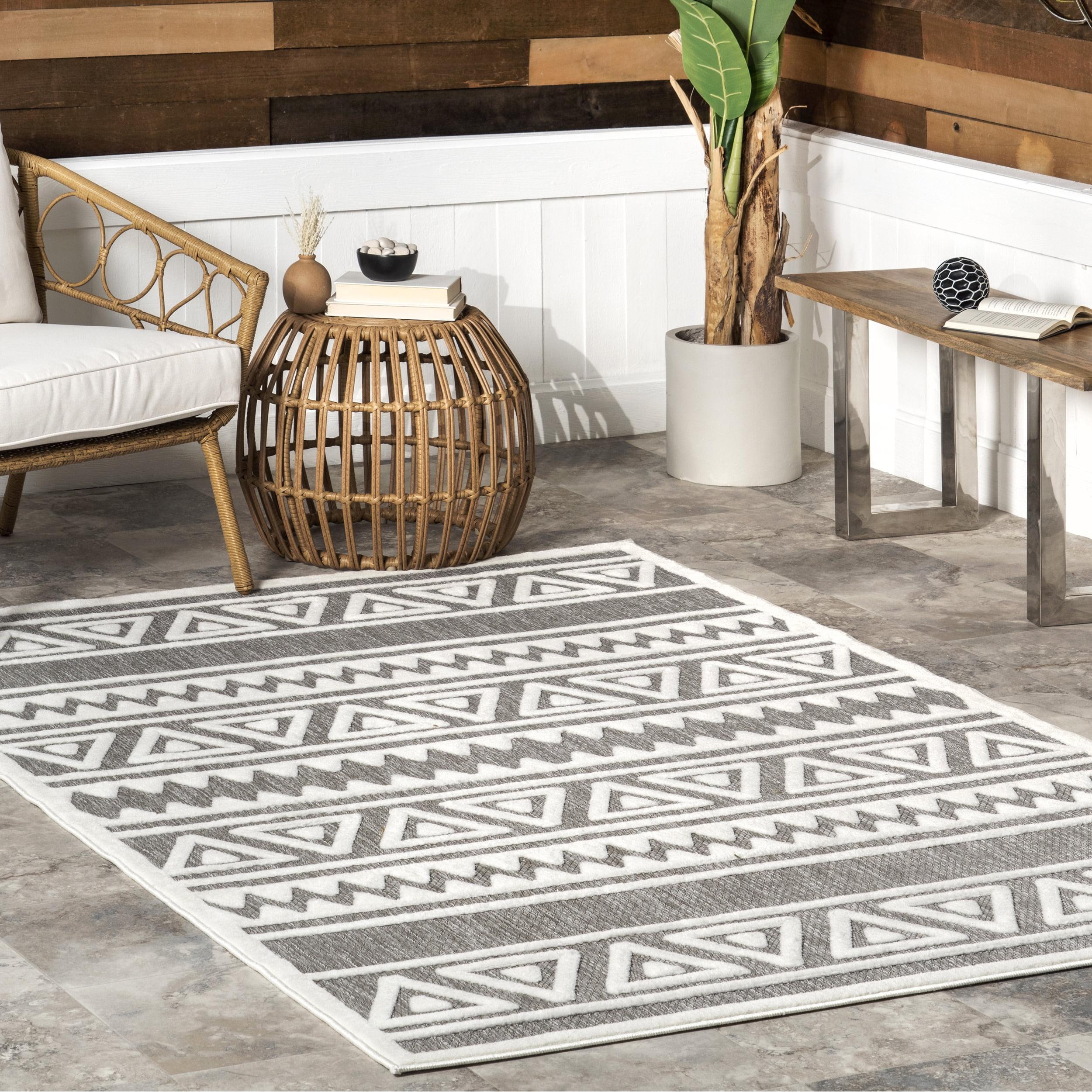 Gray Square Stain-Resistant Synthetic Area Rug