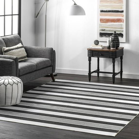 Nuloom Lena Pet Friendly Machine Washable Striped Area Rug, Square 6' x 6', Charcoal