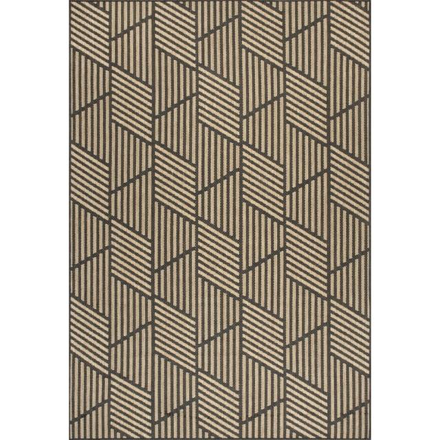 Nuloom Leona Geometric 8x10 Indoor/Outdoor Area Rug for Living Room Patio Deck Front Porch Kitchen, Charcoal/Ivory