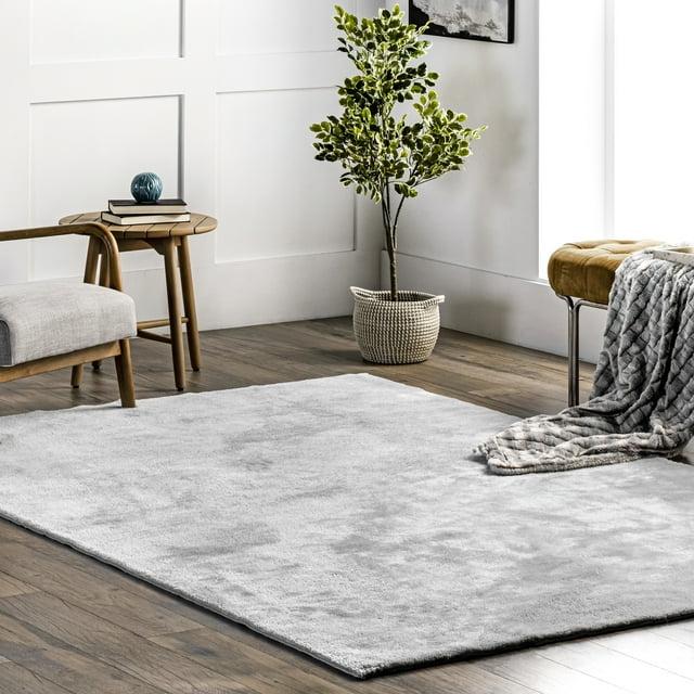 nuLOOM 2' x 3' Cozy Plush SuperiorWash Area Rug, Machine Washable, Non-Slip, Soft Fluffy Shag Carpet for Living Room Bedroom Nursery, Loni Light Grey