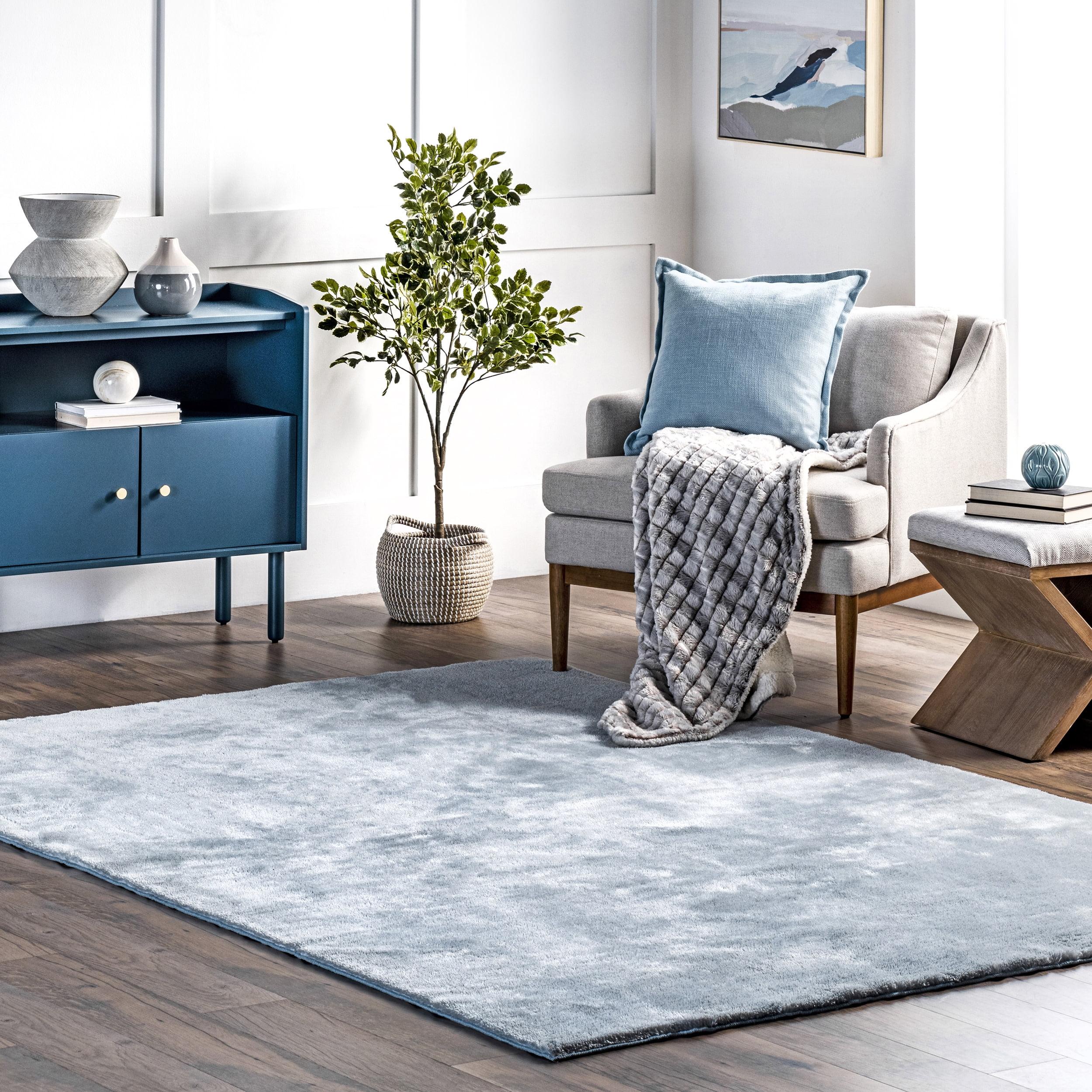 nuLOOM 3' x 5' Cozy Plush SuperiorWash Area Rug, Machine Washable, Non-Slip, Soft Fluffy Shag Carpet for Living Room Bedroom Nursery, Loni Light Blue
