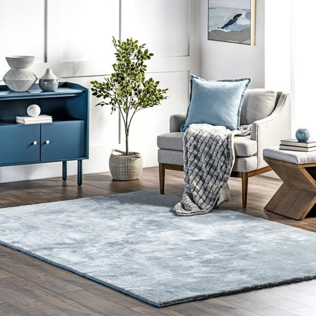 nuLOOM 3' x 5' Cozy Plush SuperiorWash Area Rug, Machine Washable, Non-Slip, Soft Fluffy Shag Carpet for Living Room Bedroom Nursery, Loni Light Blue