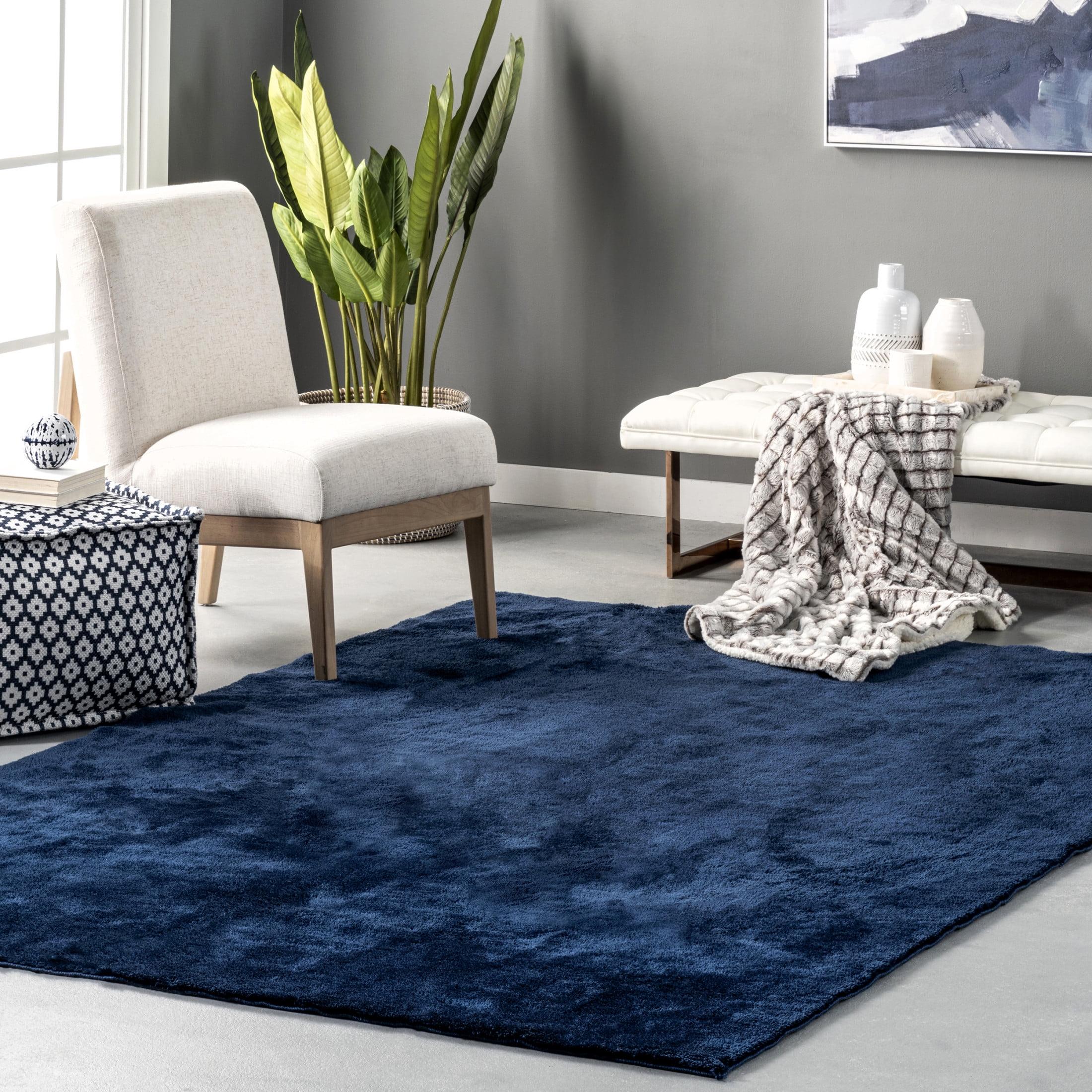 Nuloom Loni Cozy Plush Solid Pet Friendly Premium Machine Washable Shag Area Rug, 3' x 5', Navy