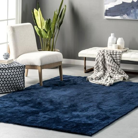 Nuloom Loni Cozy Plush Solid Pet Friendly Premium Machine Washable Shag Area Rug, 3' x 5', Navy