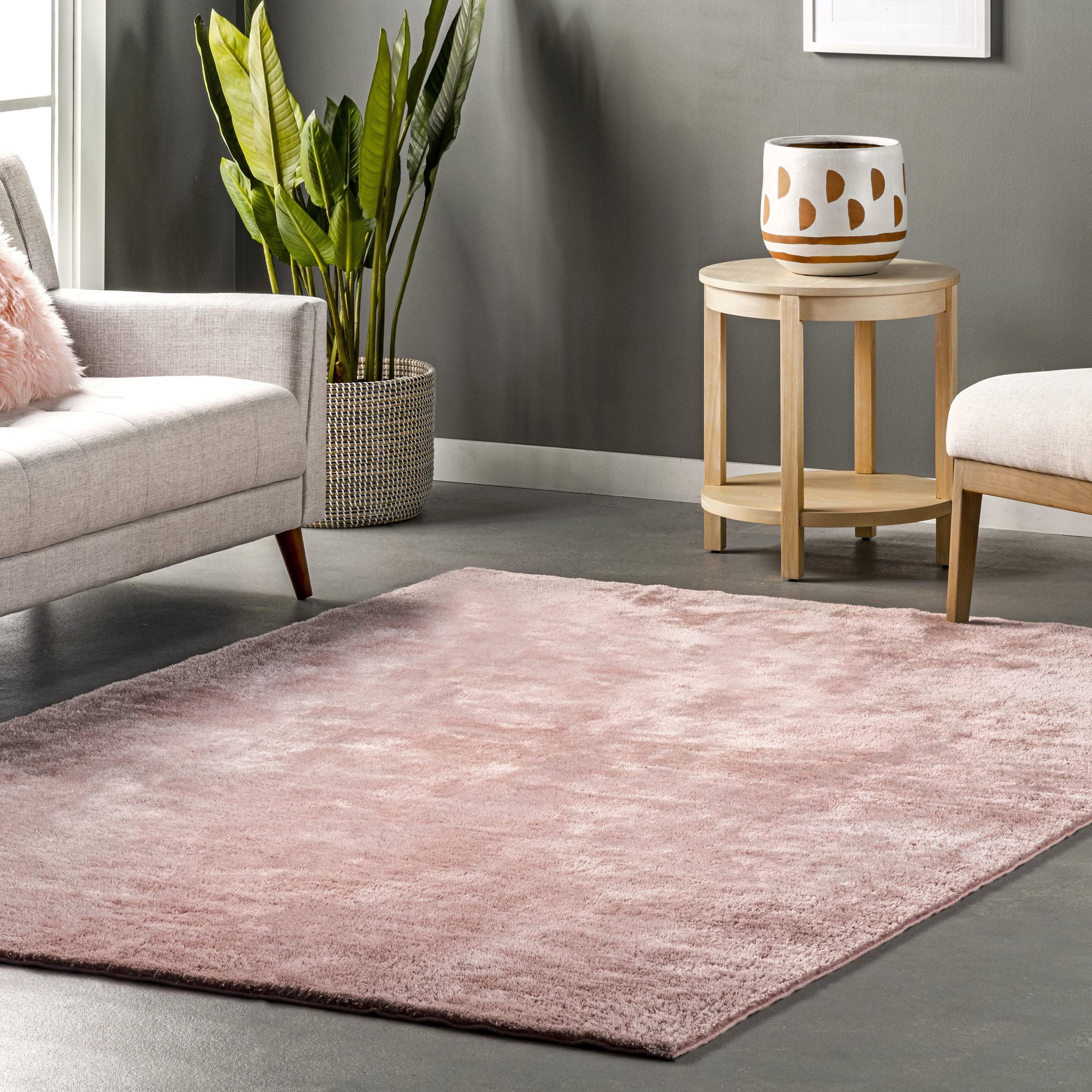 Pink 4' x 6' Solid Shag Machine Washable Area Rug