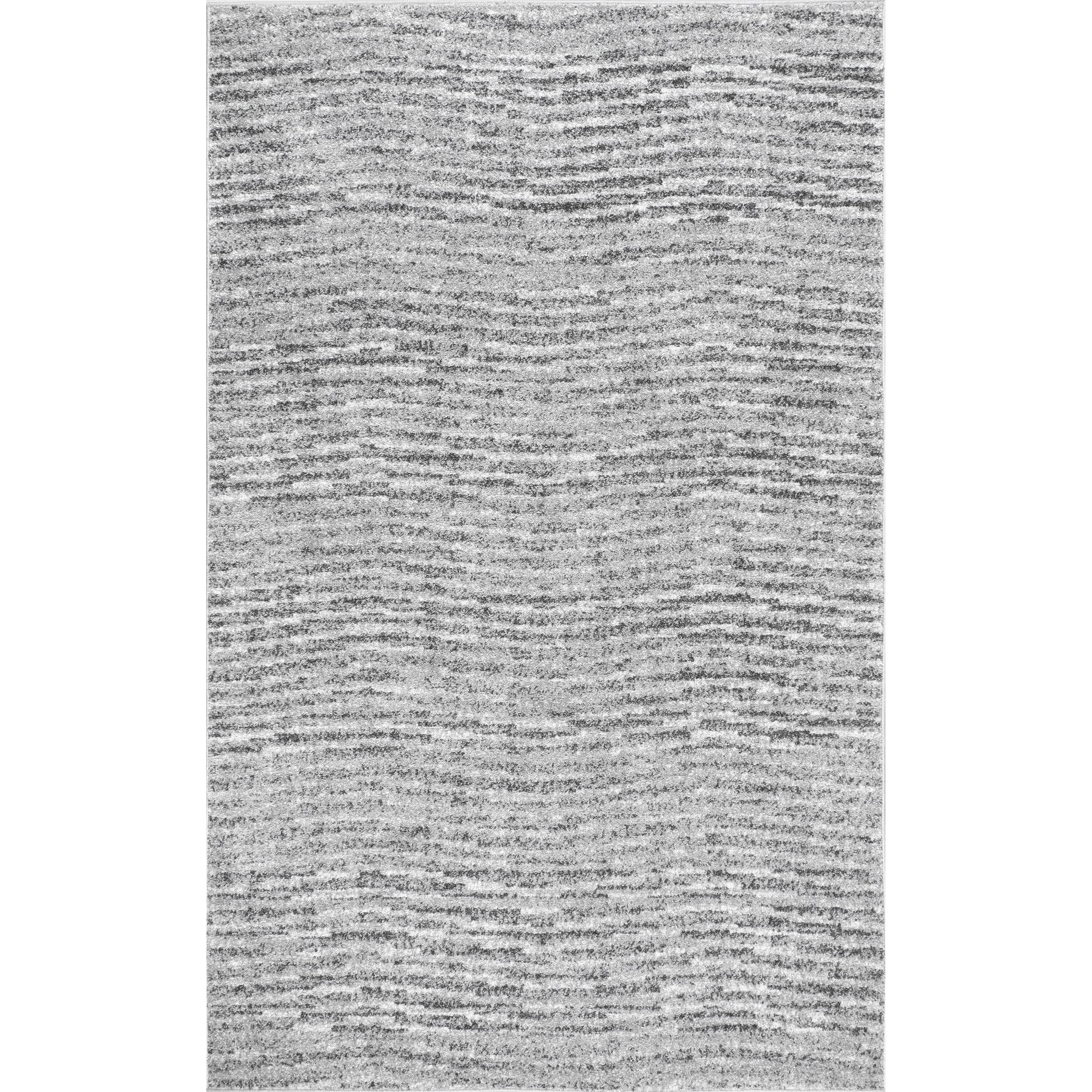 Modern Ripples Gray Synthetic Rectangular Area Rug