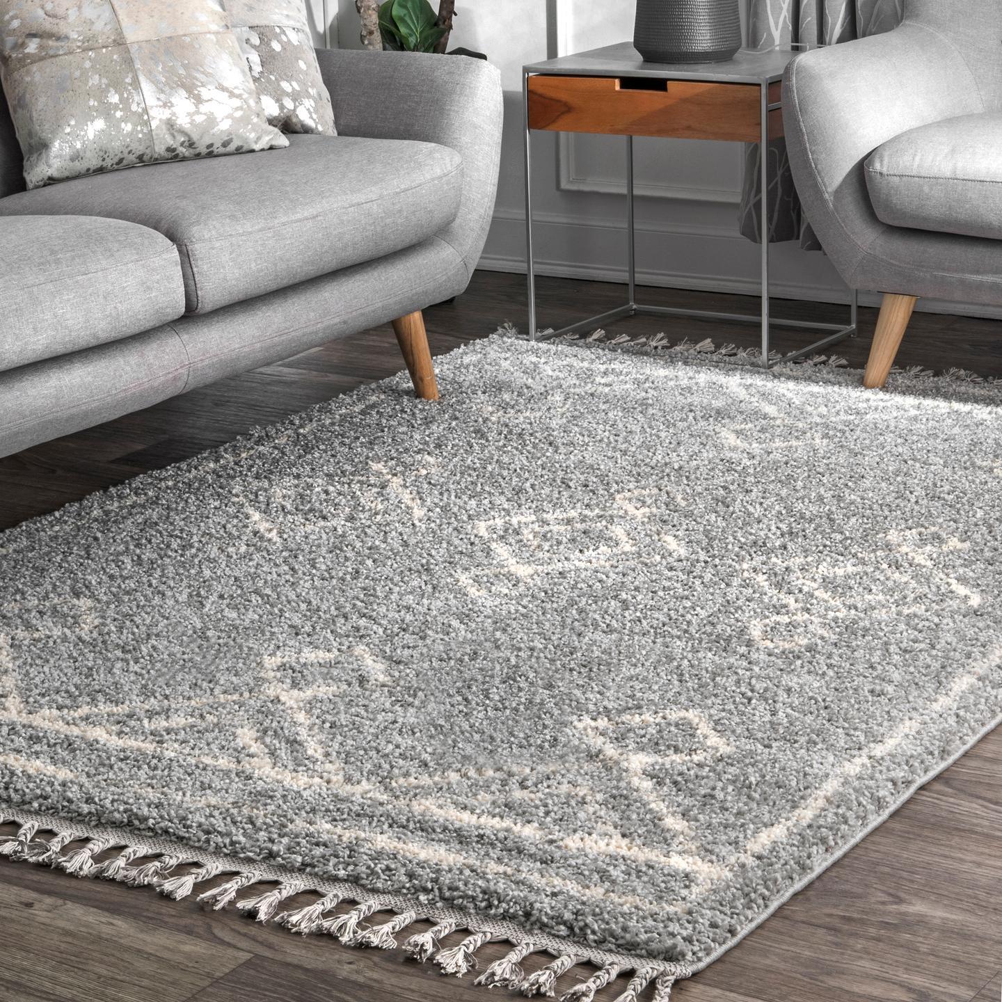 37" Braided Gray Round Shag Synthetic Area Rug