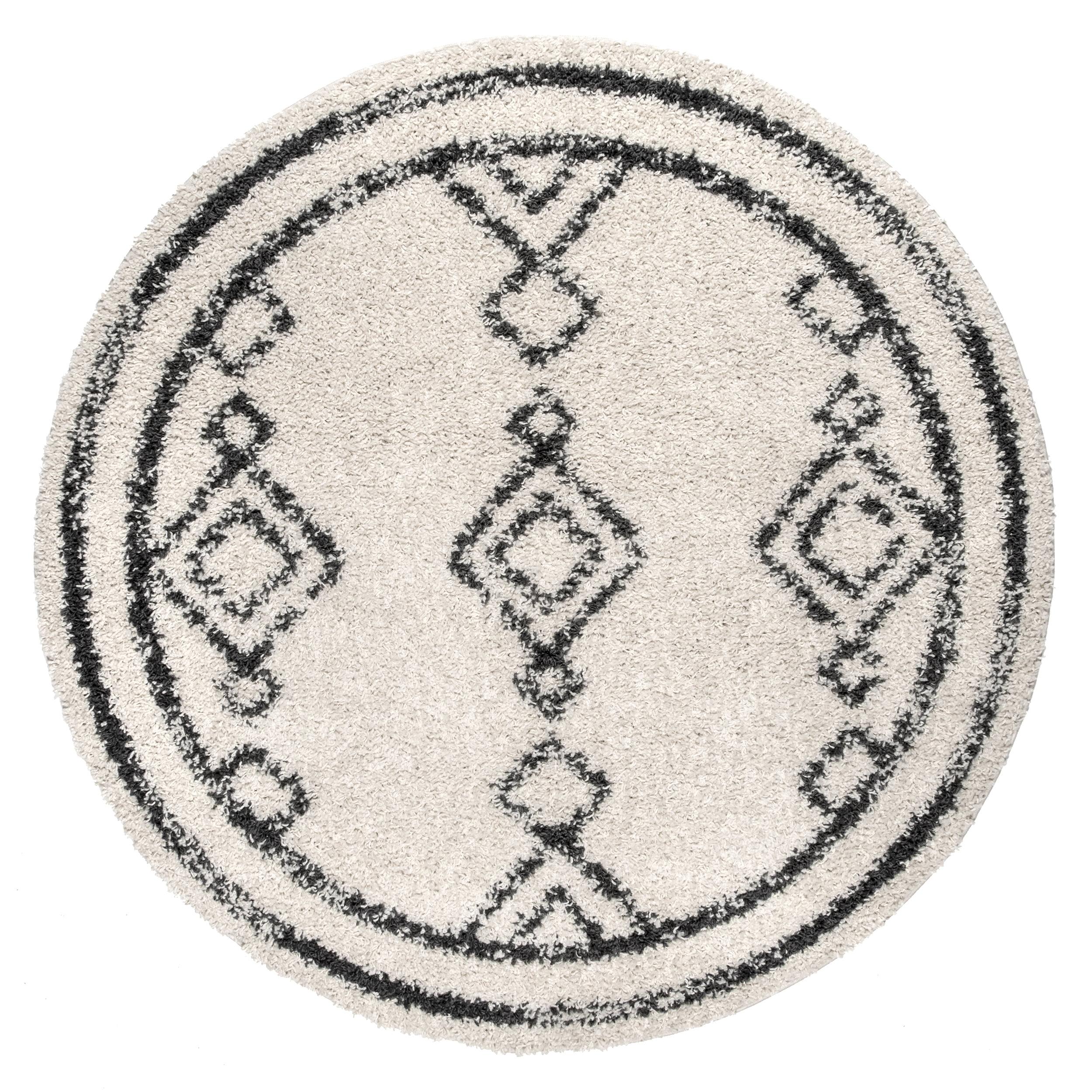 Nuloom Mackie Geometric 4 Round Accent Shag Indoor Area Rug for Living Room Bedroom Dining Room Nursery Entryway, Off White/Charcoal