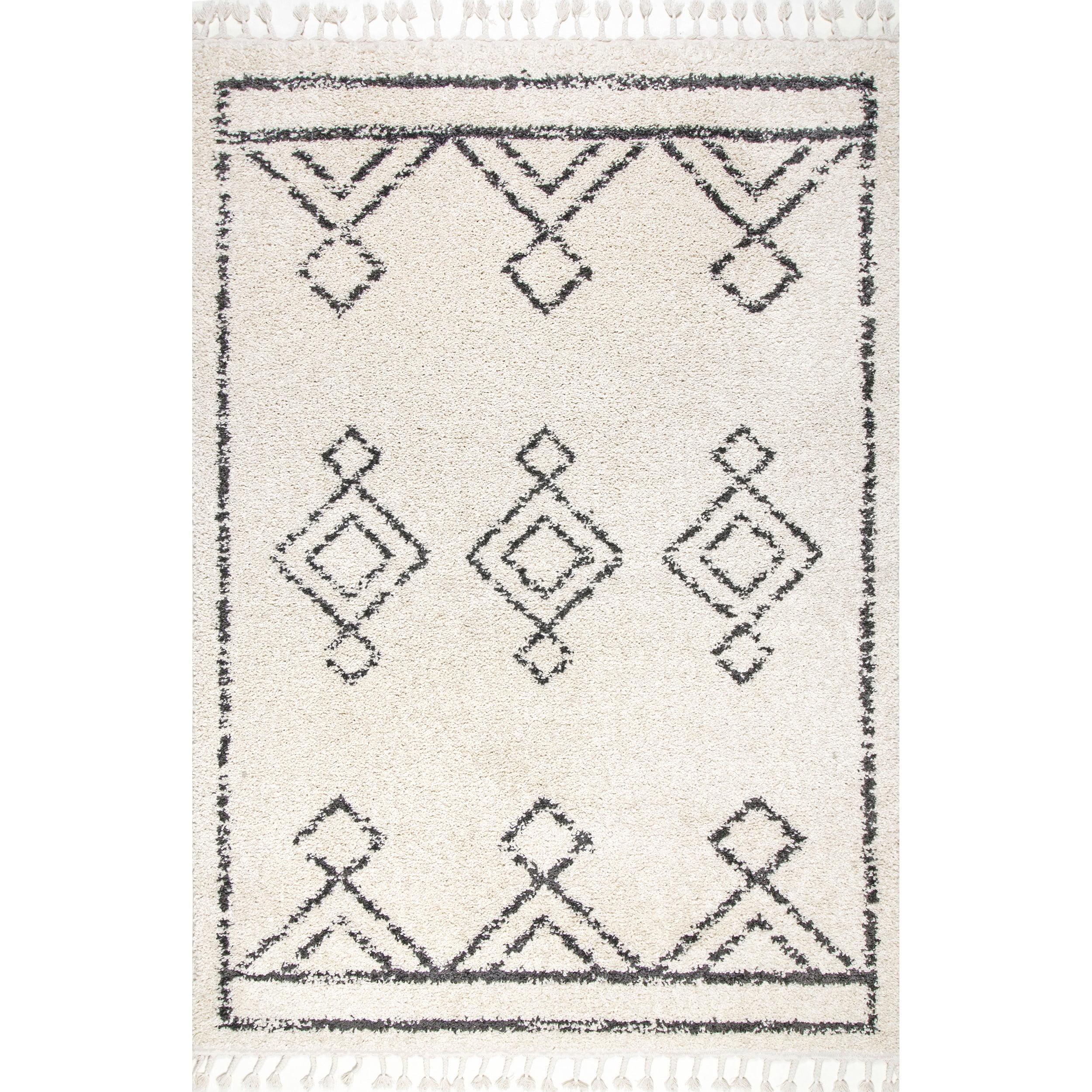 Mackie Moroccan Off-White Shag Area Rug, 6'7" x 9'