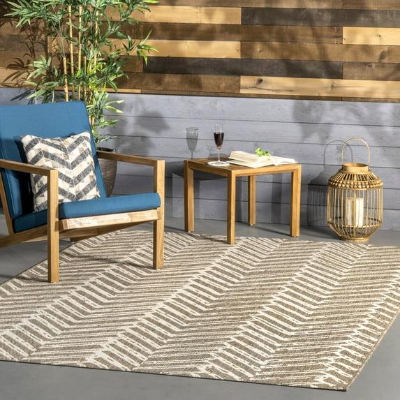 Nuloom Macklin Herringbone 5x8 Indoor/Outdoor Area Rug for Living Room Patio Deck Front Porch Kitchen, Brown/Ivory