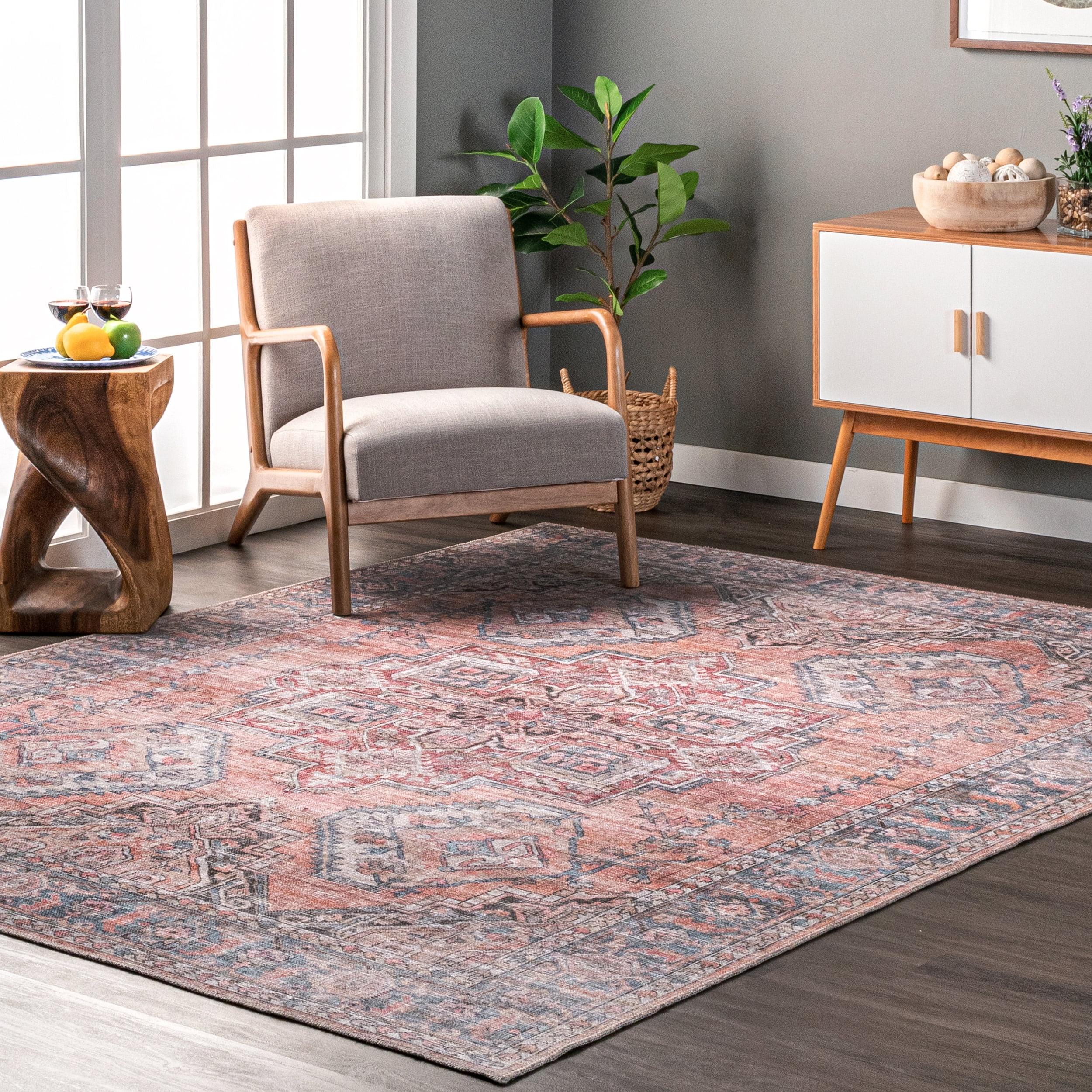 Gray and Rust Medallion Synthetic Washable 8' x 10' Area Rug