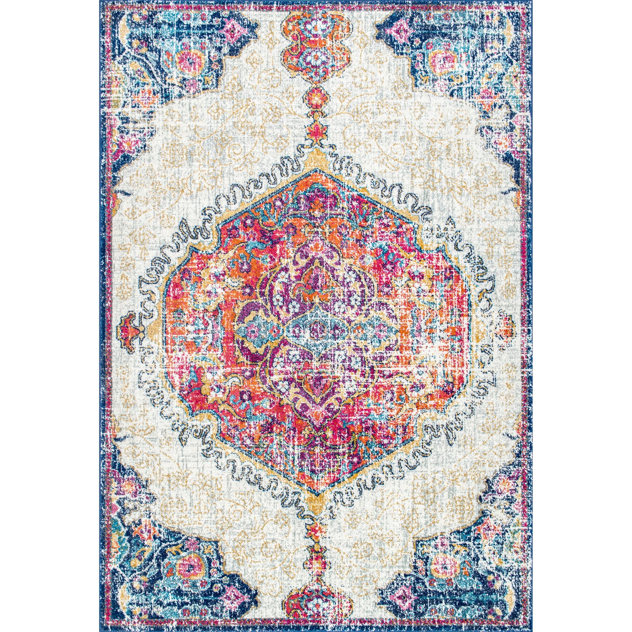 Multicolor Medallion Easy-Care 4' x 6' Synthetic Area Rug