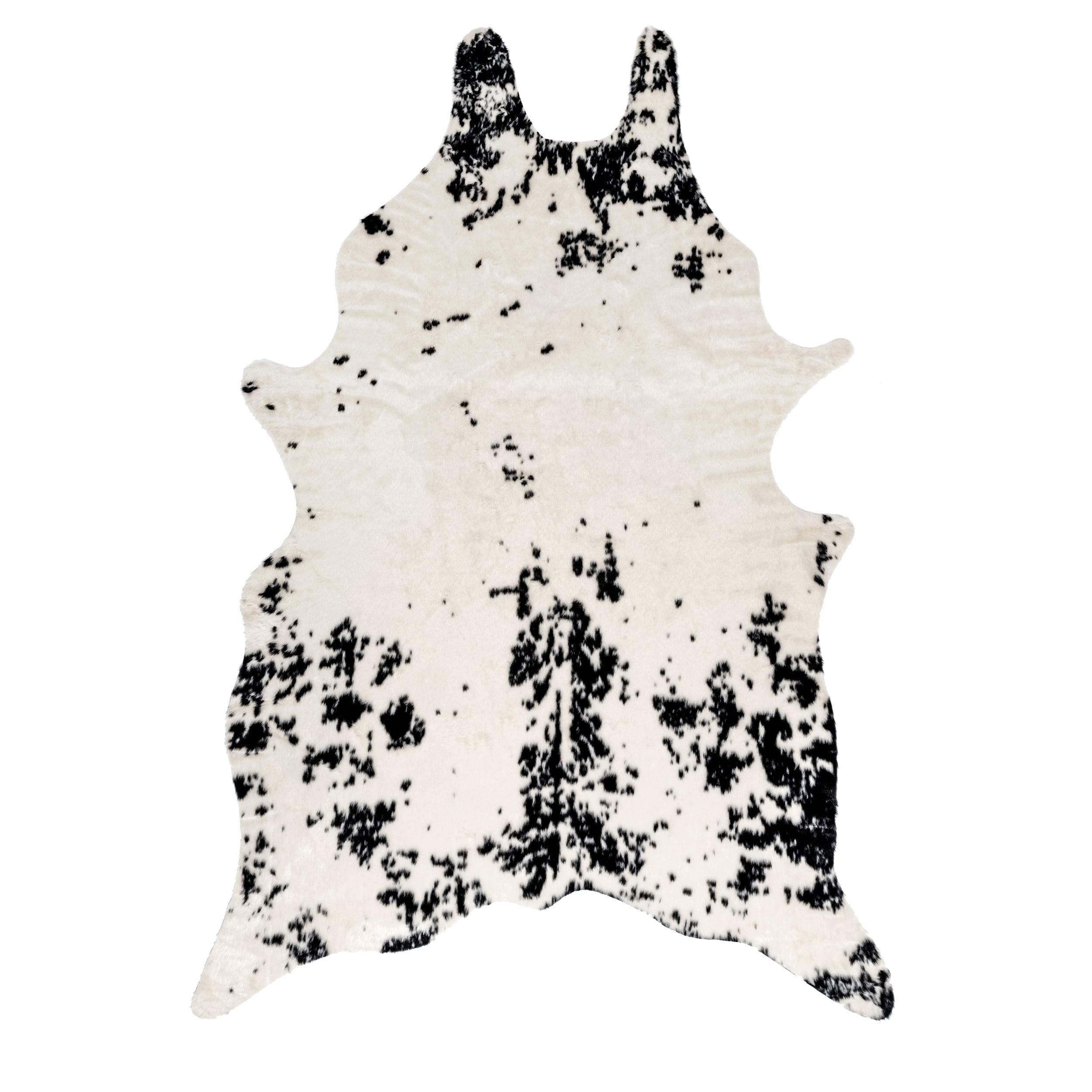 Elegant Marcia Black Faux Cowhide Washable Rectangular Rug