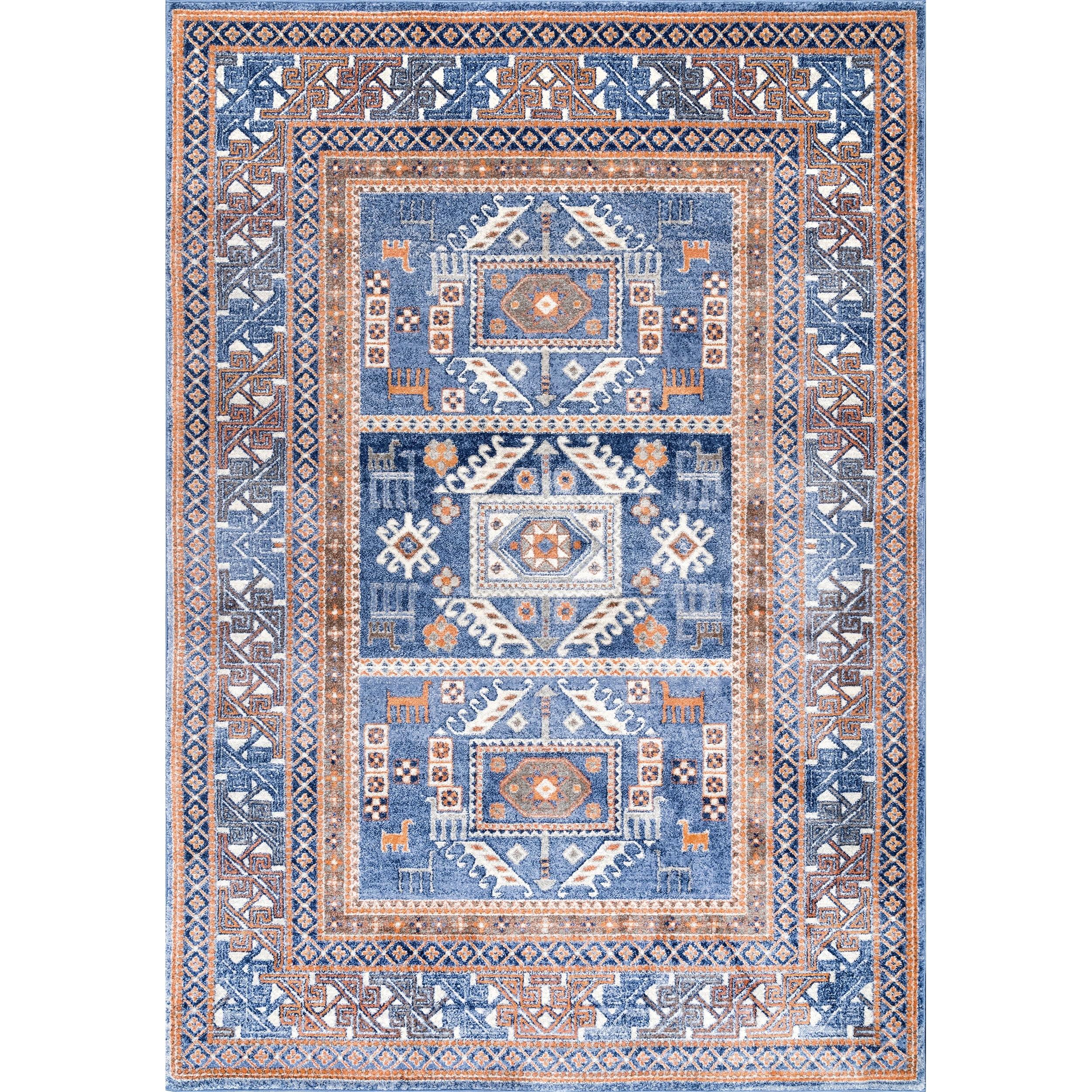 Reversible Lorena Tribal Blue 8' x 10' Synthetic Area Rug