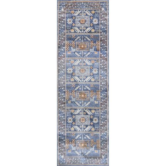 Nuloom Lorena Geometric 2x8 Runner Indoor Area Rug for Living Room Bedroom Dining Room Entryway Hallway Kitchen, Blue/Ivory
