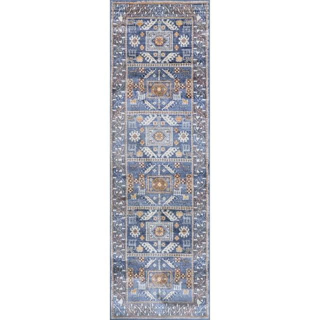 Nuloom Lorena Geometric 2x8 Runner Indoor Area Rug for Living Room Bedroom Dining Room Entryway Hallway Kitchen, Blue/Ivory