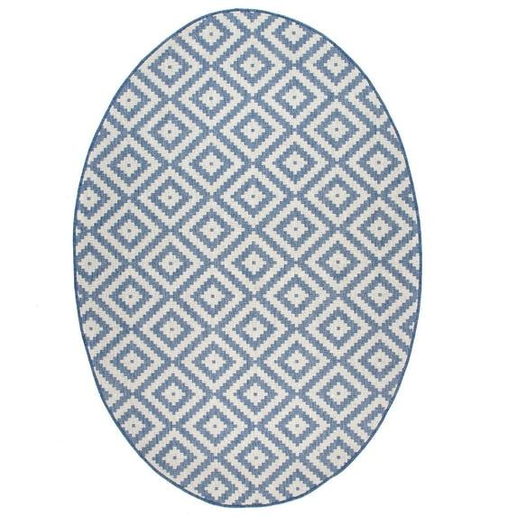 Nuloom Marybelle Geometric Oval 5x8 Indoor/Outdoor Area Rug for Living Room Patio Deck Front Porch Kitchen, Blue/Ivory
