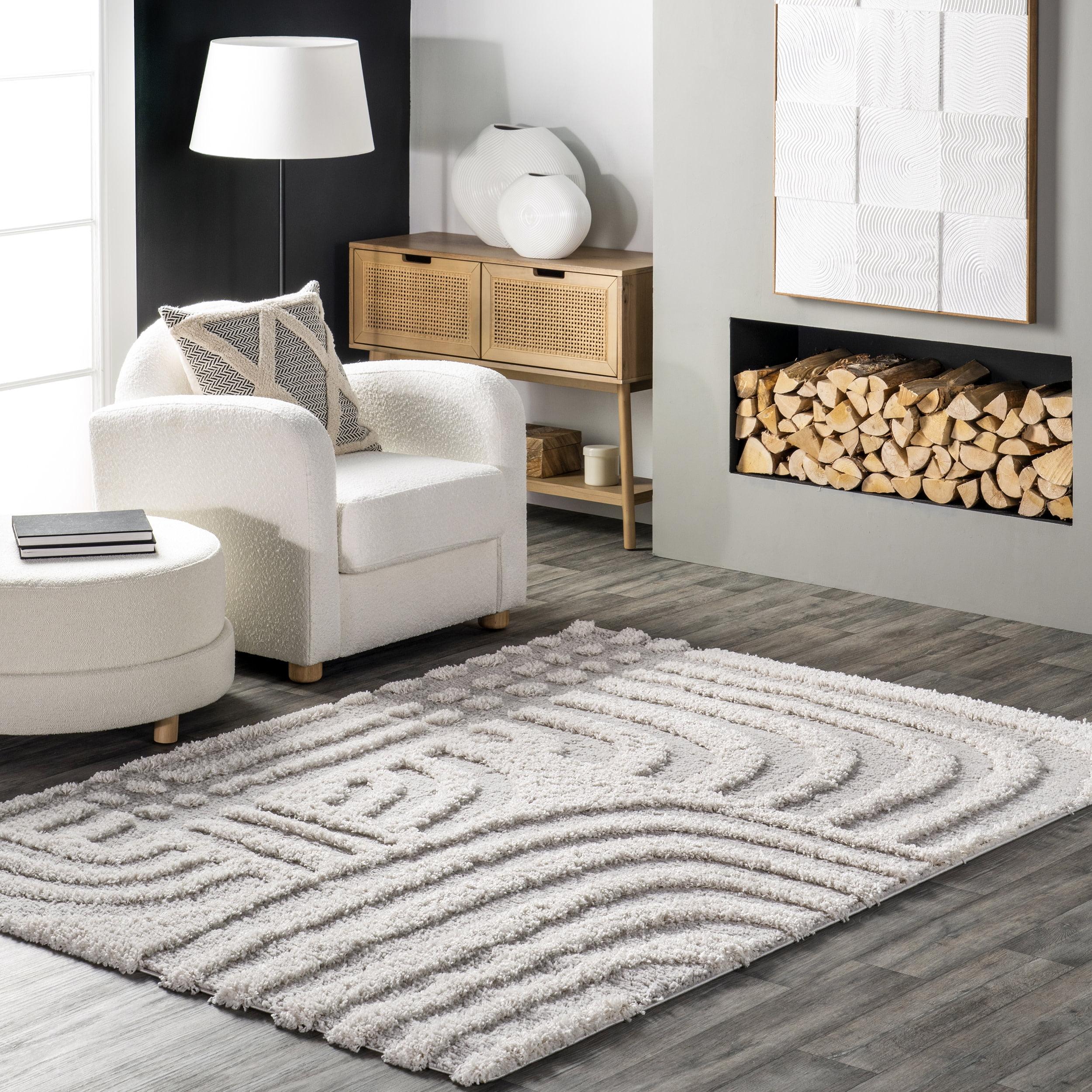 Modern Shag 4' x 6' Gray and White Synthetic Area Rug