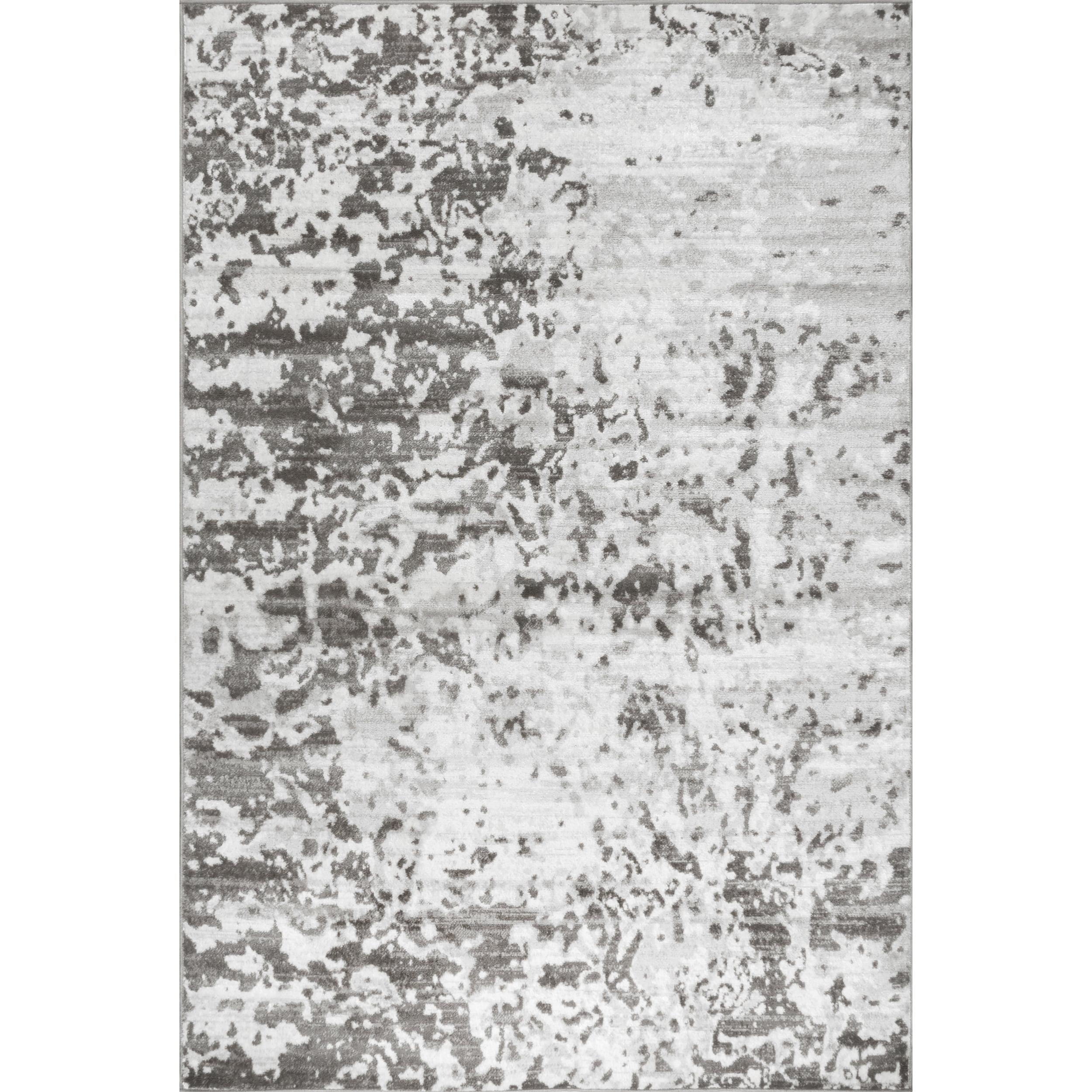 Gray Abstract Synthetic Rectangular Area Rug, 4' 3" x 6'