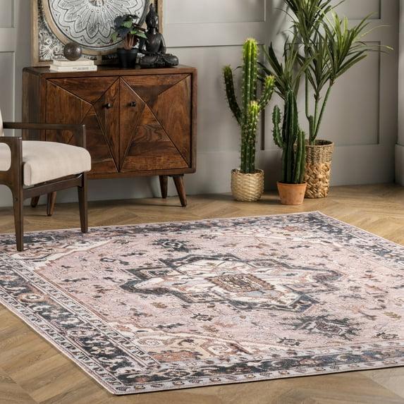 Nuloom Sasha Pet Friendly Machine Washable Medallion Area Rug, 2' x 3', Light Pink